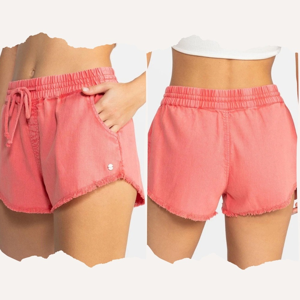 NWT Roxy Scenic Route Shorts Rose Pink Elastic Waist Frayed Hem Womens S Beach